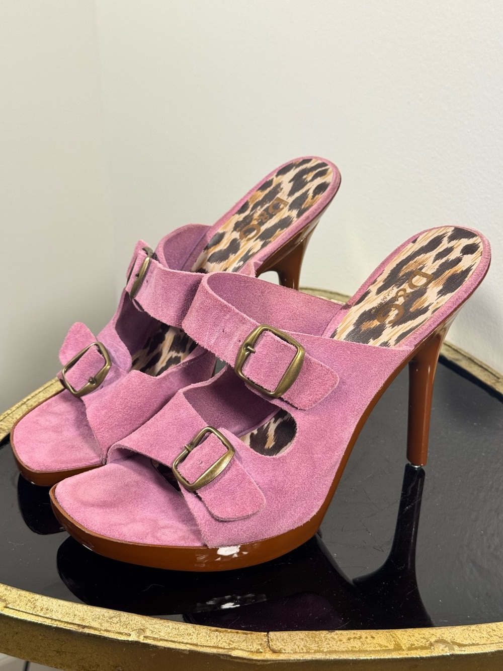 Dolce & Gabbana Pink/Purple Suede Buckle Platform Mules